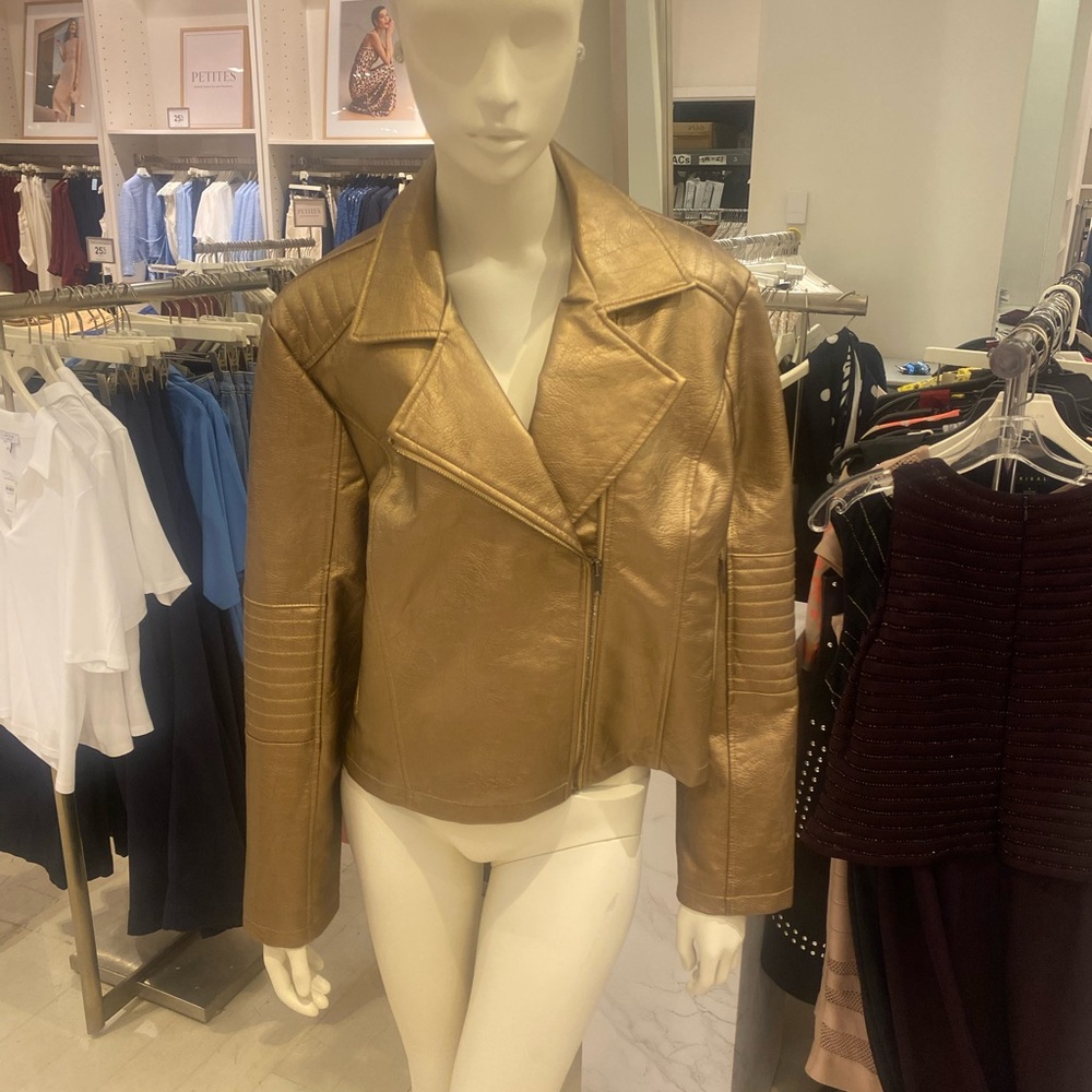 NEW | Gold Faux Leather Moto Jacket – Chic & Luxe, Size XL